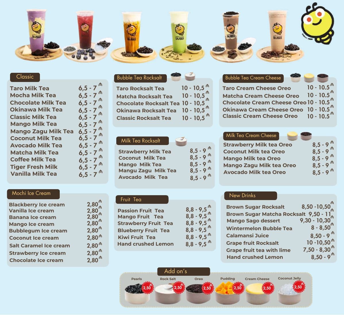 Bubee Bubble Tea menyu 1