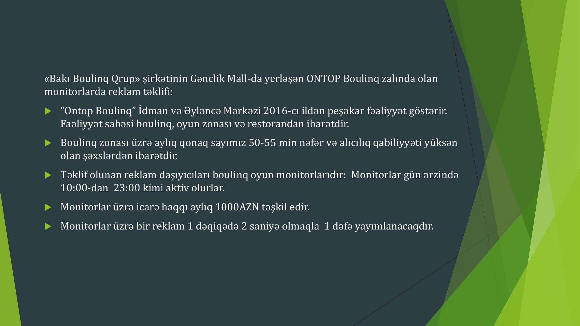 Ontop Bowling Gənclik Mall menyu 4
